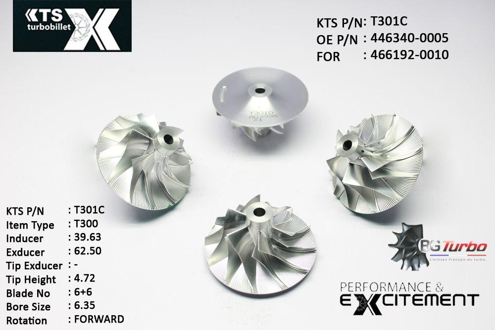 Turbo ROUE FORGÉE MFS PERFORMANCE - 6+6 PALES - INDUCER : 39,63 - EXDUCER : 62,5 - TYPE : T300ANGLE : 60° - ROTATION : Forward - SUPER BACK : 3,78 - BORE SIZE : 6,35
